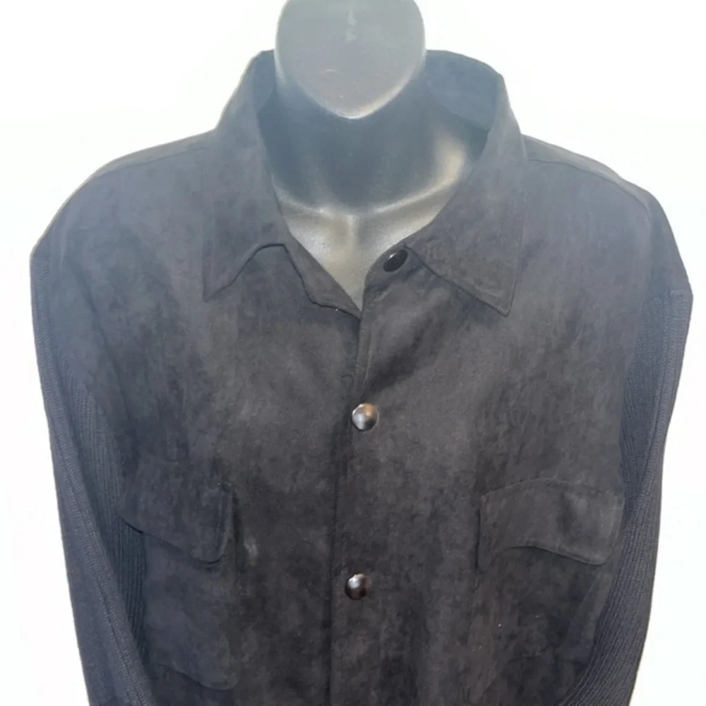 Black faux suede and knit button down shirt jacket size M